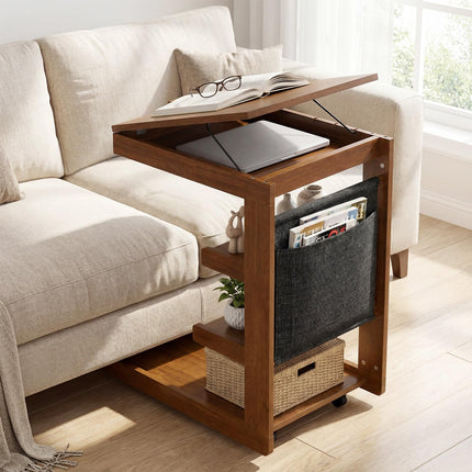 Dreamade C-Shaped End Table with Wheels w/Adjustable Desktop