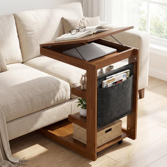 Dreamade C-Shaped End Table with Wheels w/Adjustable Desktop