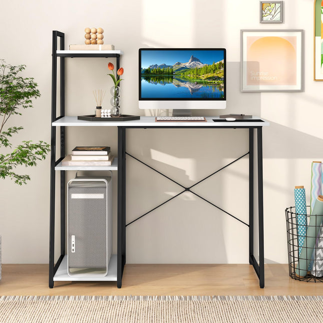 Dreamade Computer Desk with Shelves, 47.5” Home Office Desk with Bookshelf, Host Stand