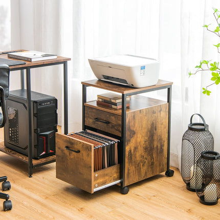 Dreamade 2-Drawer Rolling File Cabinet, Under Desk File Cabinet Printer Stand on Wheels, Rustic Brown
