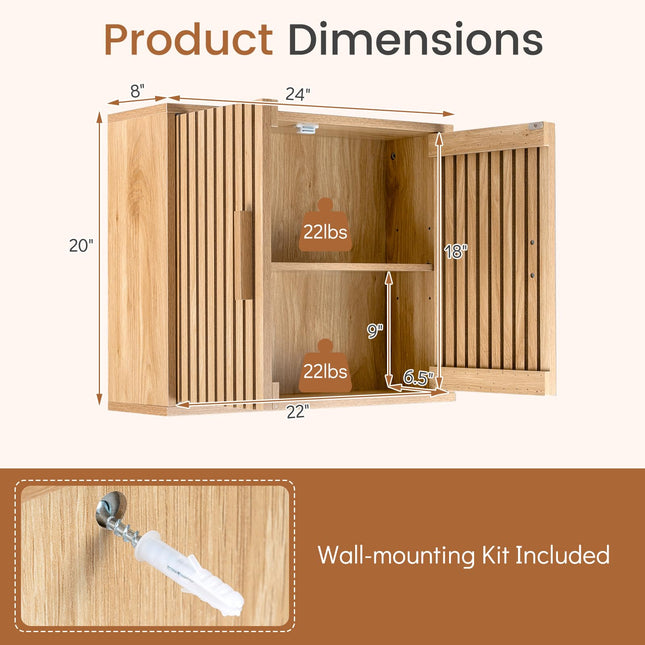 Dreamade Wall Mounted Wooden Medicine Cabinet with 2 Slatted Doors