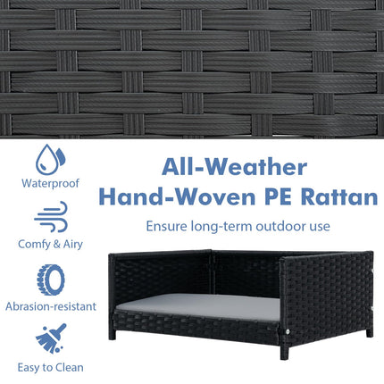 Dreamade Wicker Dog Bed, Raised Woven Rattan Pet Bed Sofa Couch w/Waterproof & Washable Cushion