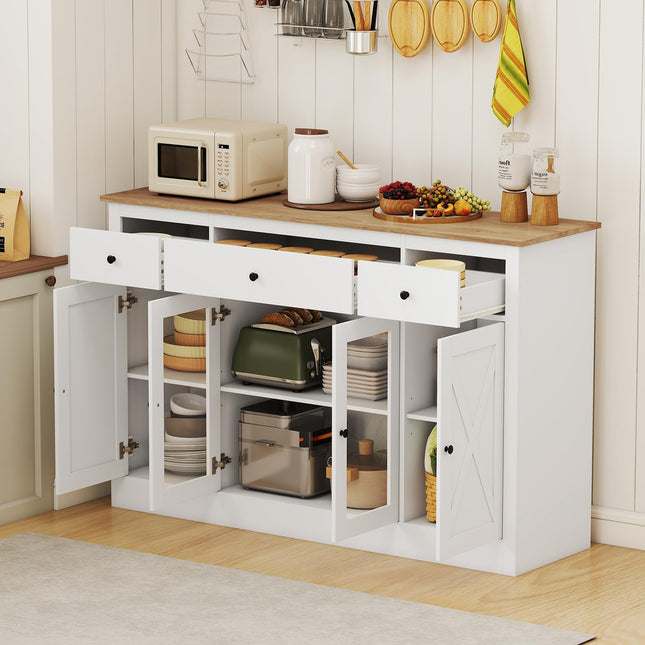 Dreamade 55" Large Buffet Sideboard with 3 Drawers & 2 See-Through Doors