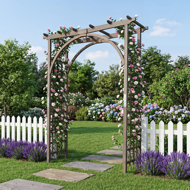 Dreamade 85" Wood Garden Arch Trellis with Flat Top for Climbing Plants
