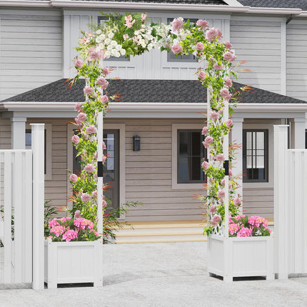 Dreamade Garden Arbor with Planter, Wooden Planter Arch with Trellis, Outdoor Arch for Climbing Plants