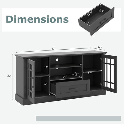 Dreamade Farmhouse TV Stand for 65/70 Inch TV with Storage Cabinets & Glass Door