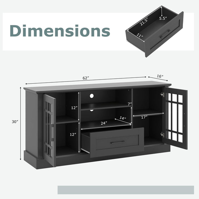 Dreamade Farmhouse TV Stand for 65/70 Inch TV with Storage Cabinets & Glass Door