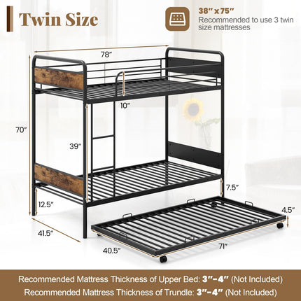 Dreamade Metal Twin Over Twin Bunk Bed with Trundle
