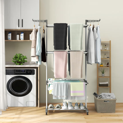 Dreamade Foldable Clothes Drying Rack, Oversized 4-Tier Collapsible Laundry Rack w/ 3 Retractable Trays