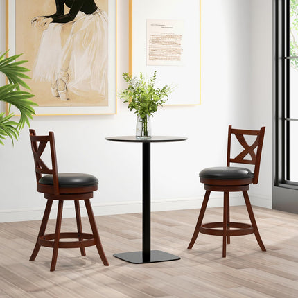 Dreamade Swivel Bar Stools Set of 2, Farmhouse Wooden Barstools with Back