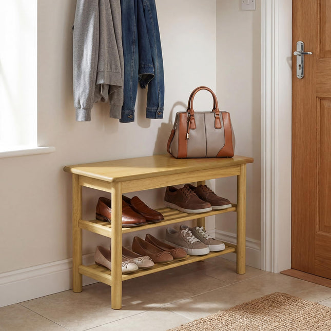 Dreamade 3-Tier Entryway Shoe Rack Bench with Slat Shelves (12 x 24 x 17 Inches)