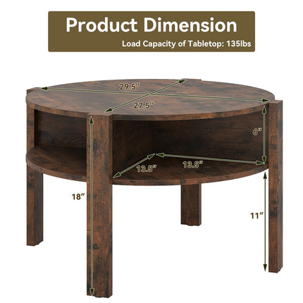 Dreamade Round Coffee Table with Storage Shelves
