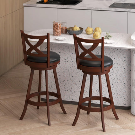 Dreamade Swivel Bar Stools Set of 2, Farmhouse Wooden Barstools with Back