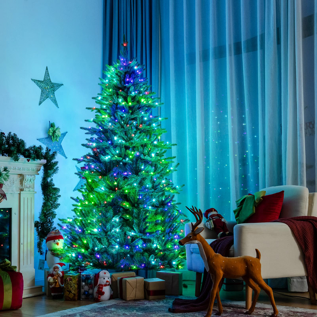 Dreamade 6ft Pre-lit Christmas Tree, Hinged Artificial Xmas Tree w/ 420 APP Controlled LED Lights - DreamadeUS