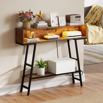 Dreamade Console Table with Charging Station & LED Lights
