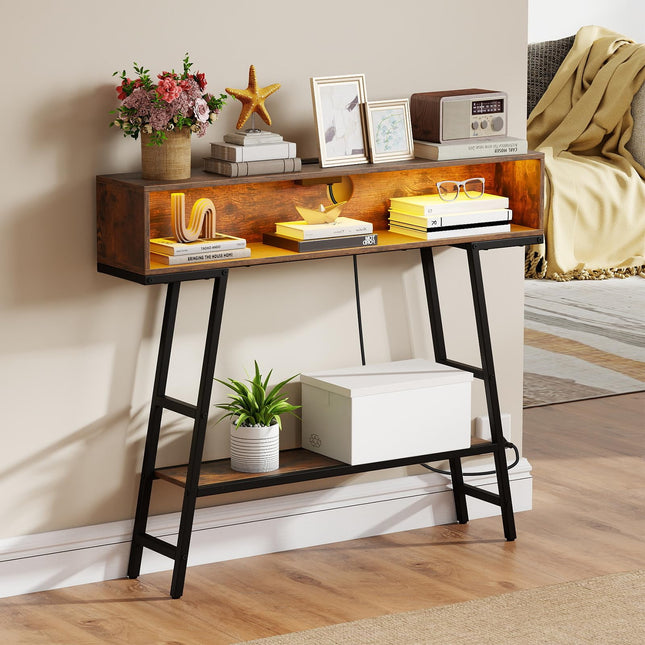 Dreamade Console Table with Charging Station & LED Lights