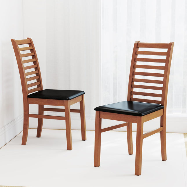 Dreamade Wooden Dining Chairs Set PU Leather Upholstered Kitchen Armless Chairs w/Rubber Wood Legs