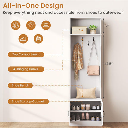 Dreamade 3-in-1 Hall Tree with Bench and Shoe Storage 23.5" Tall Coat Rack