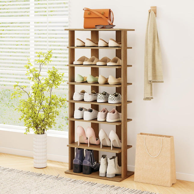 Dreamade 8-Tier Wooden Shoe Rack Patented Double Row Shoe Organizer for 16 Pairs