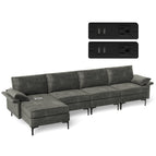 4 Seat Chaise Lounge 2 USB Sockets / Grey