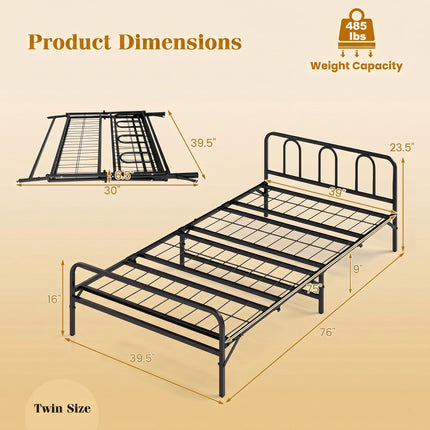 Dreamade Foldable Metal Twin Bed Frame with Headboard and Footboard