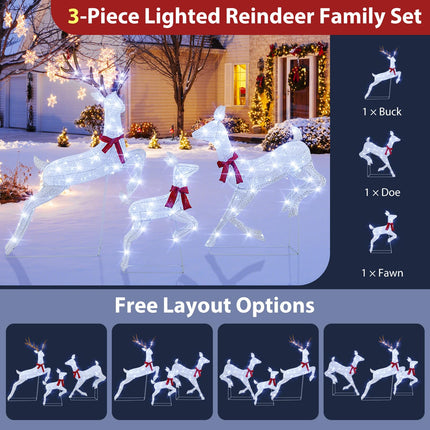 Dreamade 3-Piece Large Lighted Christmas Reindeer Family, Light up Xmas Decorations w/255 LED Lights & Scarves