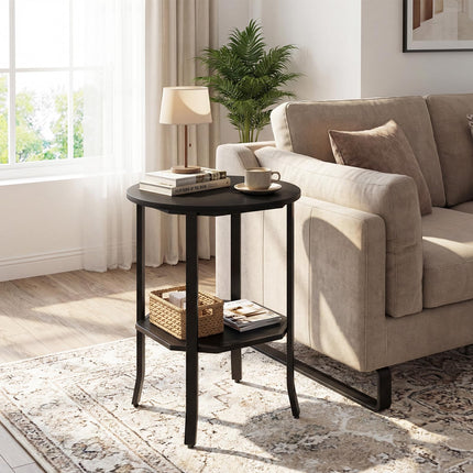 Dreamade 2-Tier Round Small Sofa Couch End Table with Storage Shelf & Steel Frame