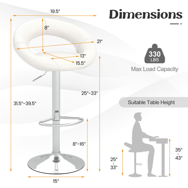 Dreamade Adjustable Swivel Bar Stools, Modern PU Leather Counter Height Bar Chairs w/Hollowed Back