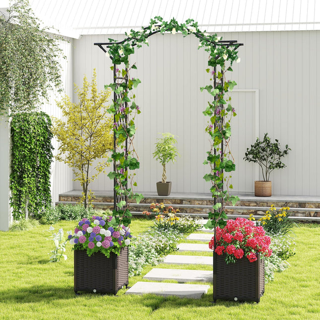 Dreamade 8.2 FT Garden Arch Trellis w/ 2 Self-Watering Planter Boxes