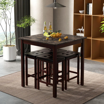5-Piece Bar Table Set Counter-Height Dining Table and 4 Bar Stools-Brown & White
