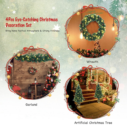 Dreamade Pre-lit Holiday Christmas 4-Piece Set, Christmas Garland - DreamadeUS