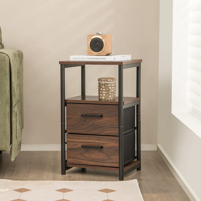 Dreamade Nightstand, Bedside Table with 2 Fabric Drawers & Open Wood Shelf Storage