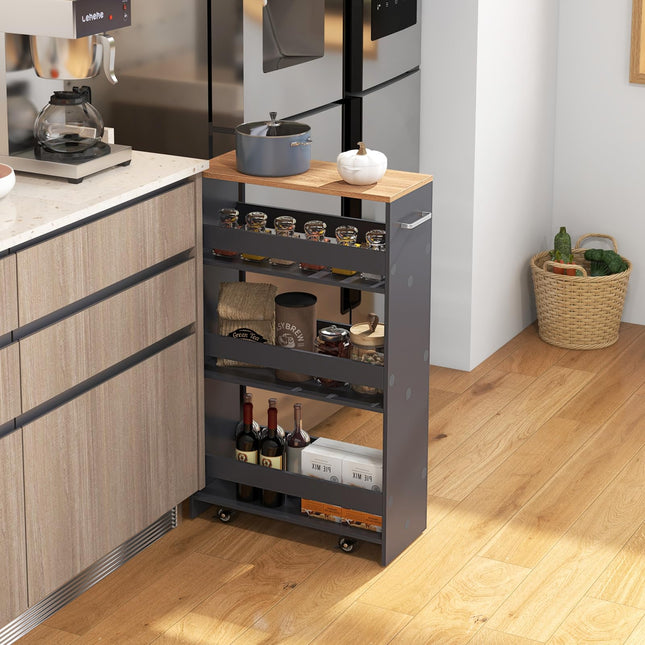 Dreamade 4 Tier Rolling Slim Storage Cart, 8” Narrow Slide Out Kitchen Cart w/Handle & Open Shelves