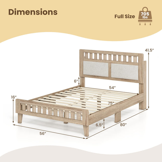 Dreamade Mid-Century Wood Bed Frame with Upholstered Headboard (Full/Twin/Queen)