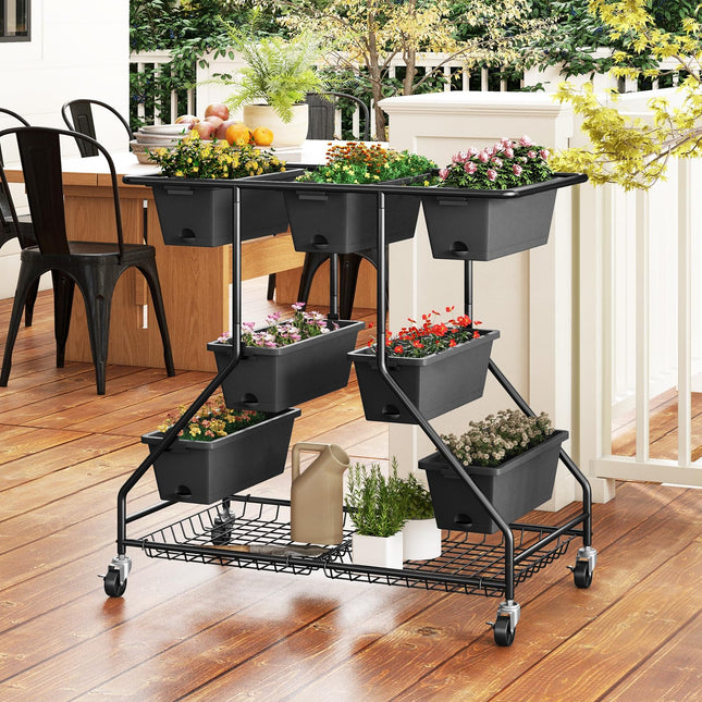 Dreamade Rolling Raised Garden Bed w/ 7 Planter Boxes, Storage Baskets, Drainage Holes