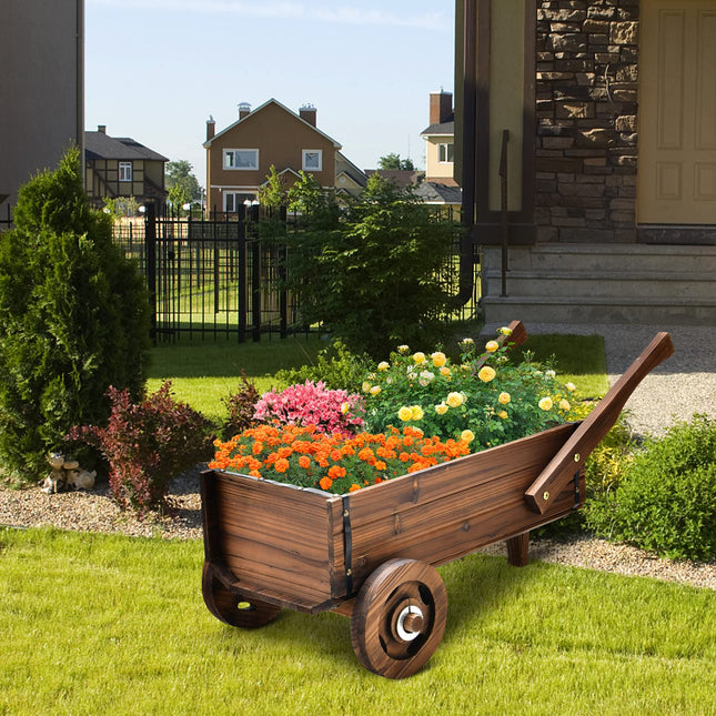 Dreamade Wooden Wagon Planter Box, Decorative Wagon Cart with Wheels, Handles