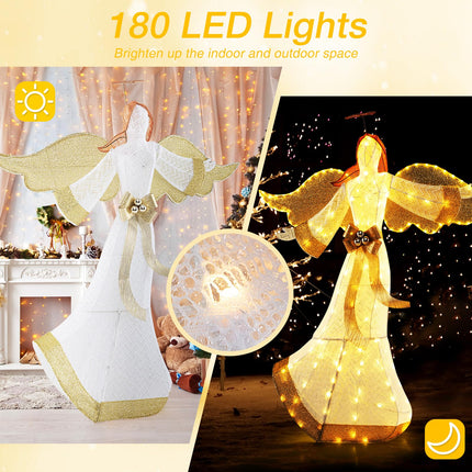 Dreamade 5.2 FT Christmas Lighted Angel, Pre-Lit Winged Holiday Figure Angel with180 Warm White LED Lights
