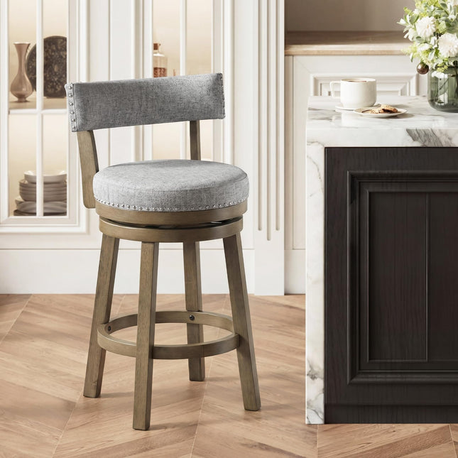 Dreamade Swivel Bar Stool | 27" Counter Height Stool with Linen Fabric Upholstered Seat & Back