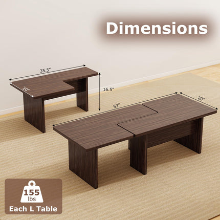 Dreamade L-Shaped Coffee Table Set of 2 Modular Nesting Center Table with Grain Finish