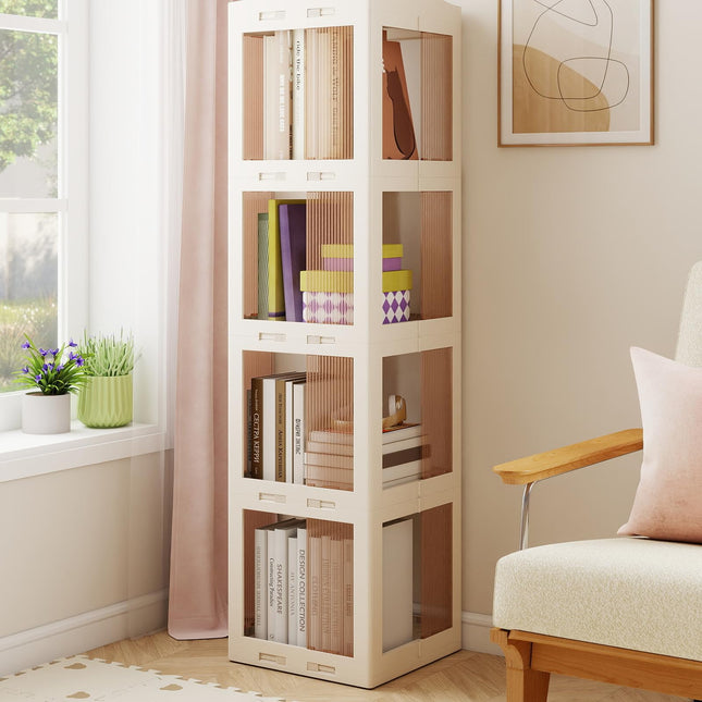 Dreamade 4-Tier Spinning Bookcase w/Swivel Base | Translucent Storage Organizer for Living Room