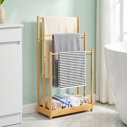 Dreamade 3 Tier Free Standing Bamboo Towel Rack with Storage Shelf