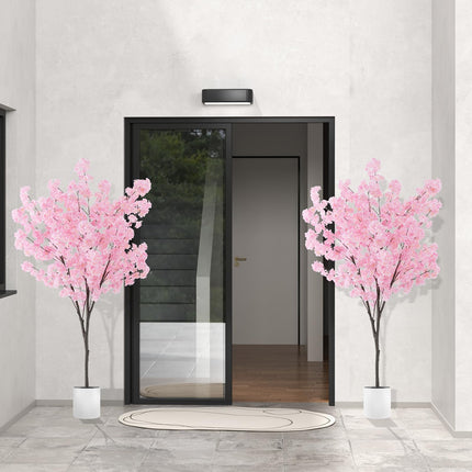 Dreamade 6.5FT Artificial Cherry Blossom Tree, Pink Fake Flower Tree, Faux Floral Plant Blooming Tree in Cement Pot