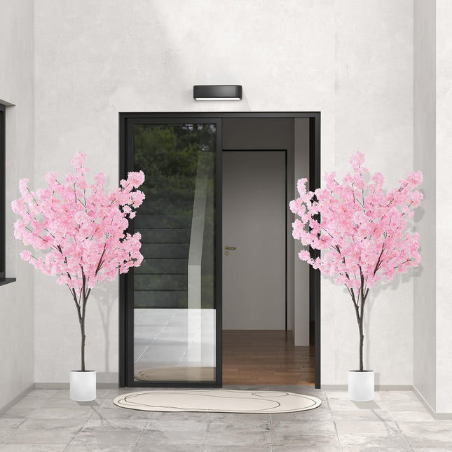 Dreamade 6.5FT Artificial Cherry Blossom Tree, Pink Fake Flower Tree, Faux Floral Plant Blooming Tree in Cement Pot