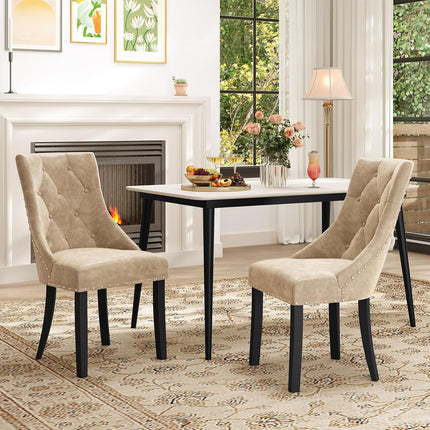 Dreamade Upholstered Dining Chairs Set of 2/4, Tufted Wingback Kitchen Chairs w/Solid Wood Legs, Padded Seat