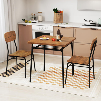 Dreamade 3-Piece Dining Table Set, Kitchen Table Chairs Set with Dinner Table, Storage Rack, Metal Frame