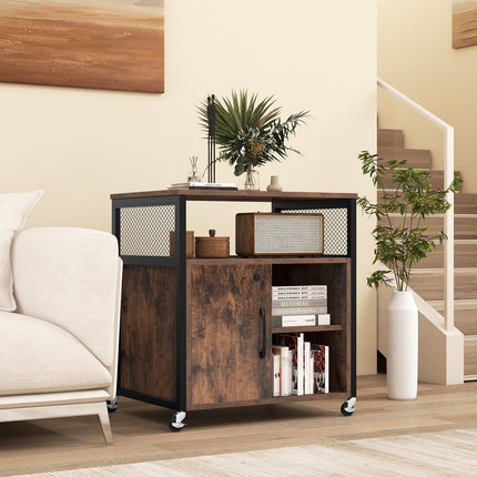 Dreamade File Cabinet, Lateral Filing Cabinet with Lock, Wheels, Charging Station, Cable Hole, Lockable Side Cabinet