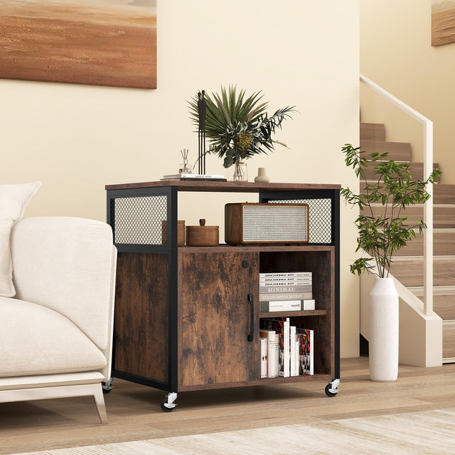 Dreamade File Cabinet, Lateral Filing Cabinet with Lock, Wheels, Charging Station, Cable Hole, Lockable Side Cabinet