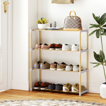 Dreamade 3/4-Tier Solid Wood Shoe Rack with Slatted Open Shelves