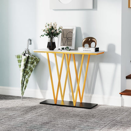 Dreamade Gold Entryway Table 40 Inch Modern Console Table with Faux Marble Table and Metal Frame