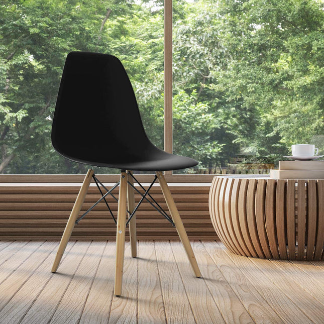 Dreamade Dining DSW Chairs with Linen Cushion, Modern Mid Century Shell Chairs w/ Wood Legs